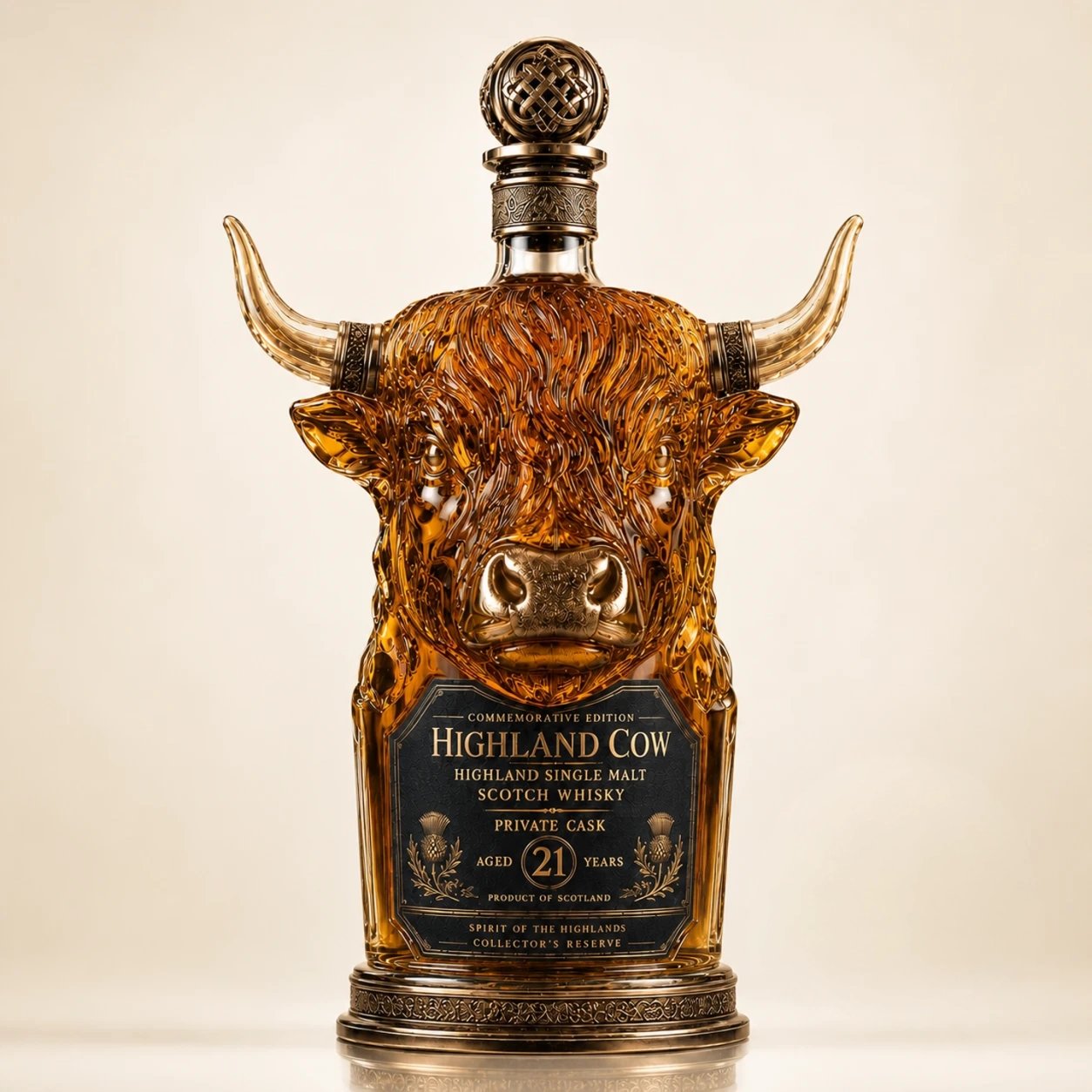 🎁Last Day 60% OFF🐮🥃Highland Cow Private Cask 21 Years Cow Head Shaped Scotch Whisky Bottle