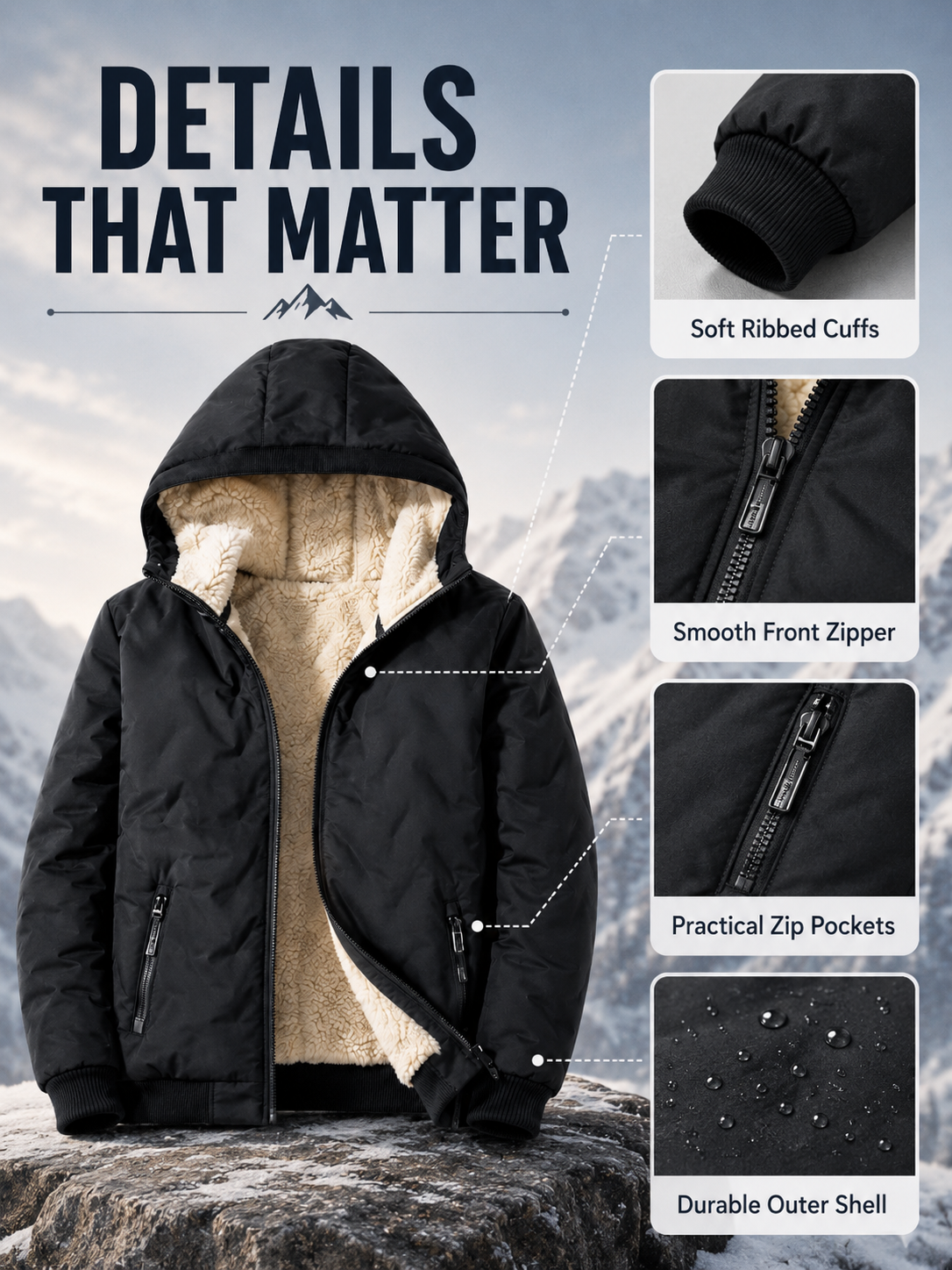 🧥 Men's Wool-Lined Hooded Winter Jacket with Zipper Pockets ❄️