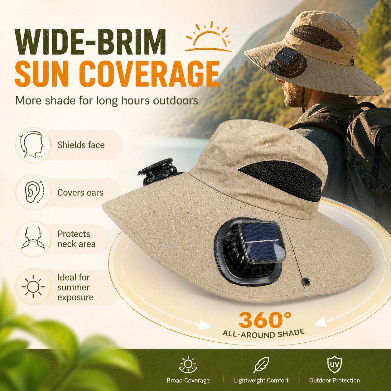 Dual Solar/USB Powered Fan Safari Hat