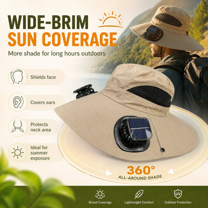 Dual Solar/USB Powered Fan Safari Hat