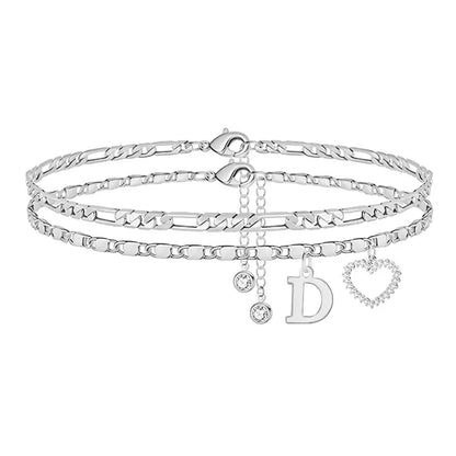 🎁Double-Layer 26-Letter Gold-Tone Chain Heart-Shaped Anklet with a heart-shaped pendant