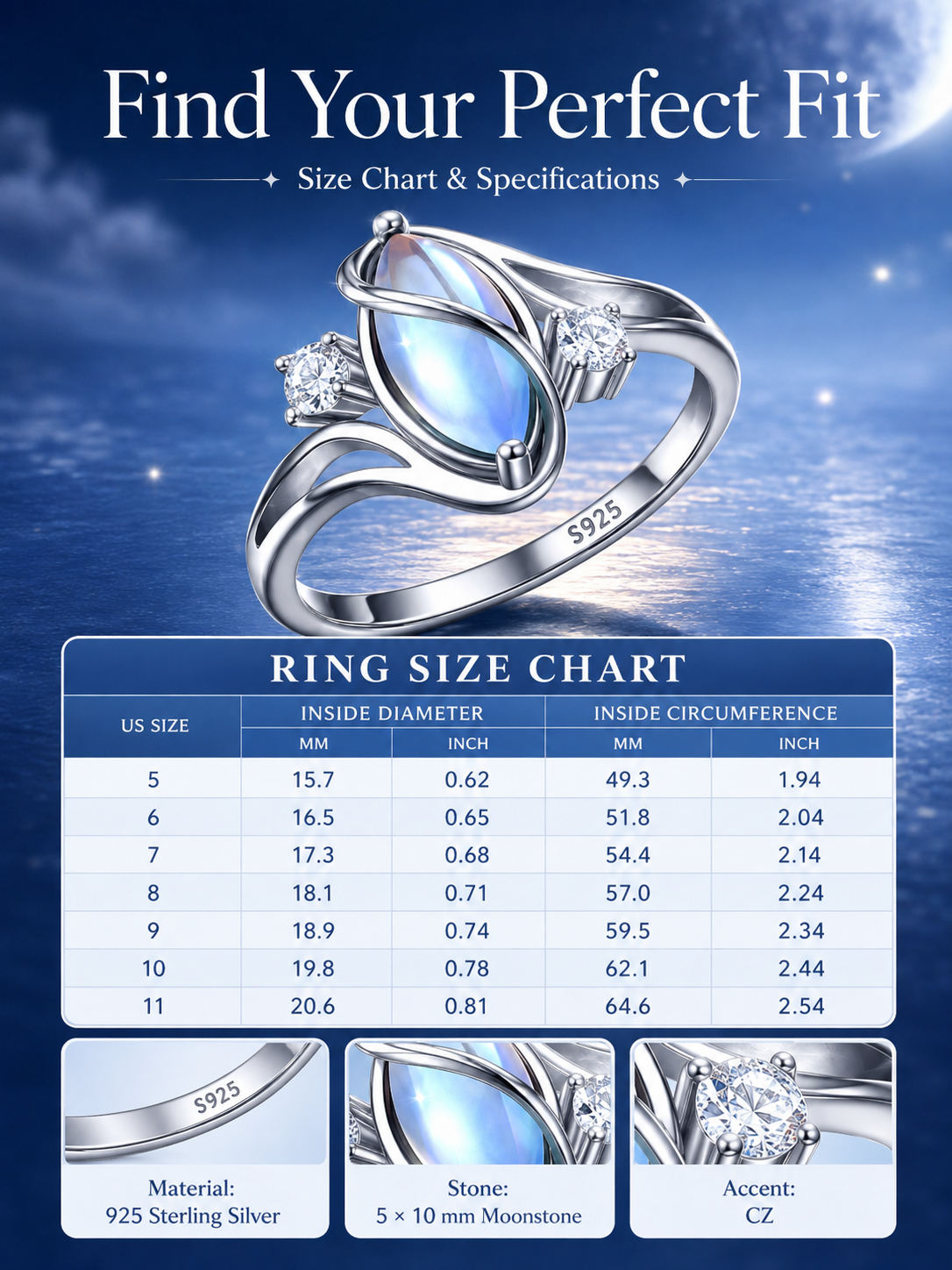 925 Silver Rainbow Moonstone Ring✨Jewelry Trend