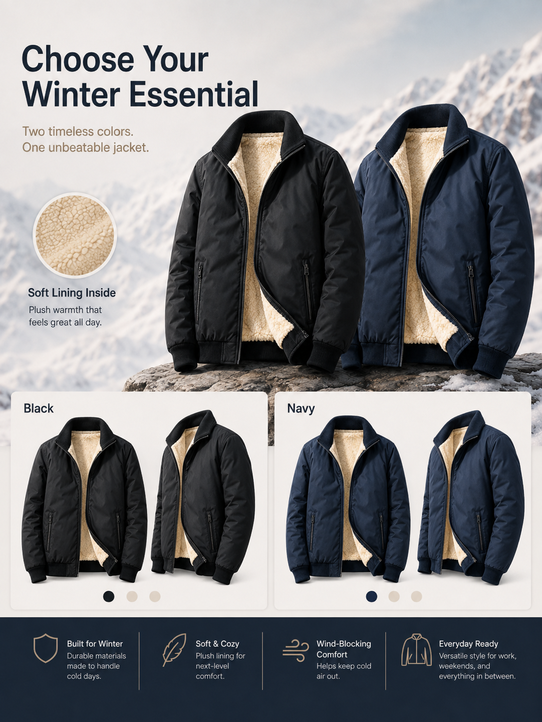 🧥 Men's Wool-Lined Hooded Winter Jacket with Zipper Pockets ❄️
