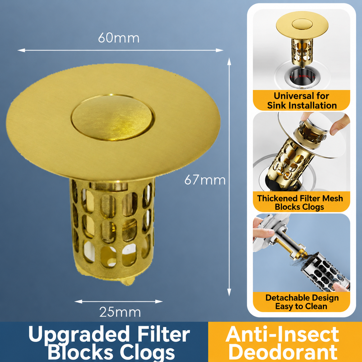 🚿 Smart Sink Drain Stopper With Hair Catcher Basket – No More Clogged Drains