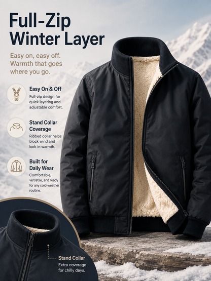 🧥 Men's Wool-Lined Hooded Winter Jacket with Zipper Pockets ❄️