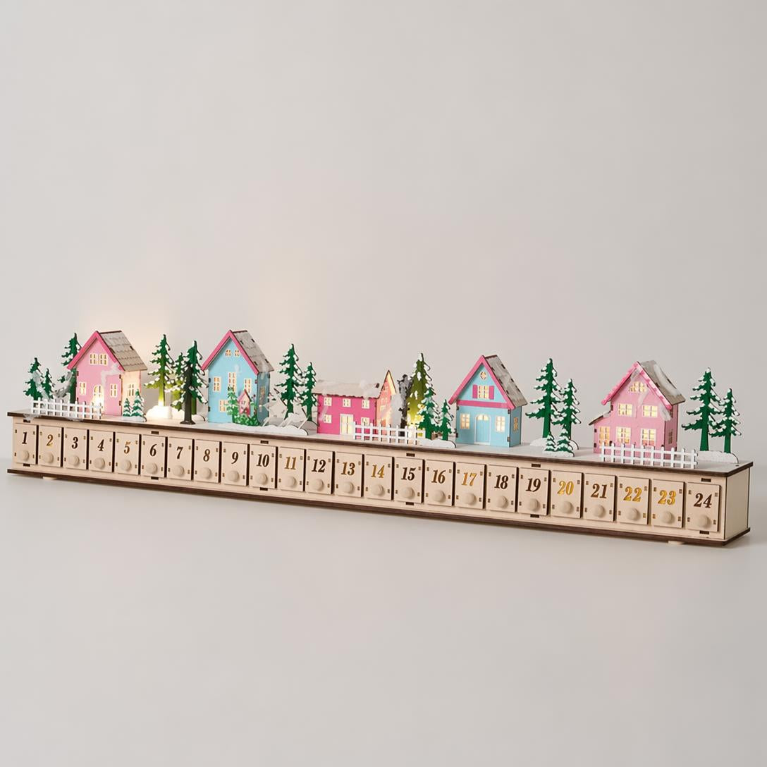 Wooden Village Advent Calendar With Led Glow