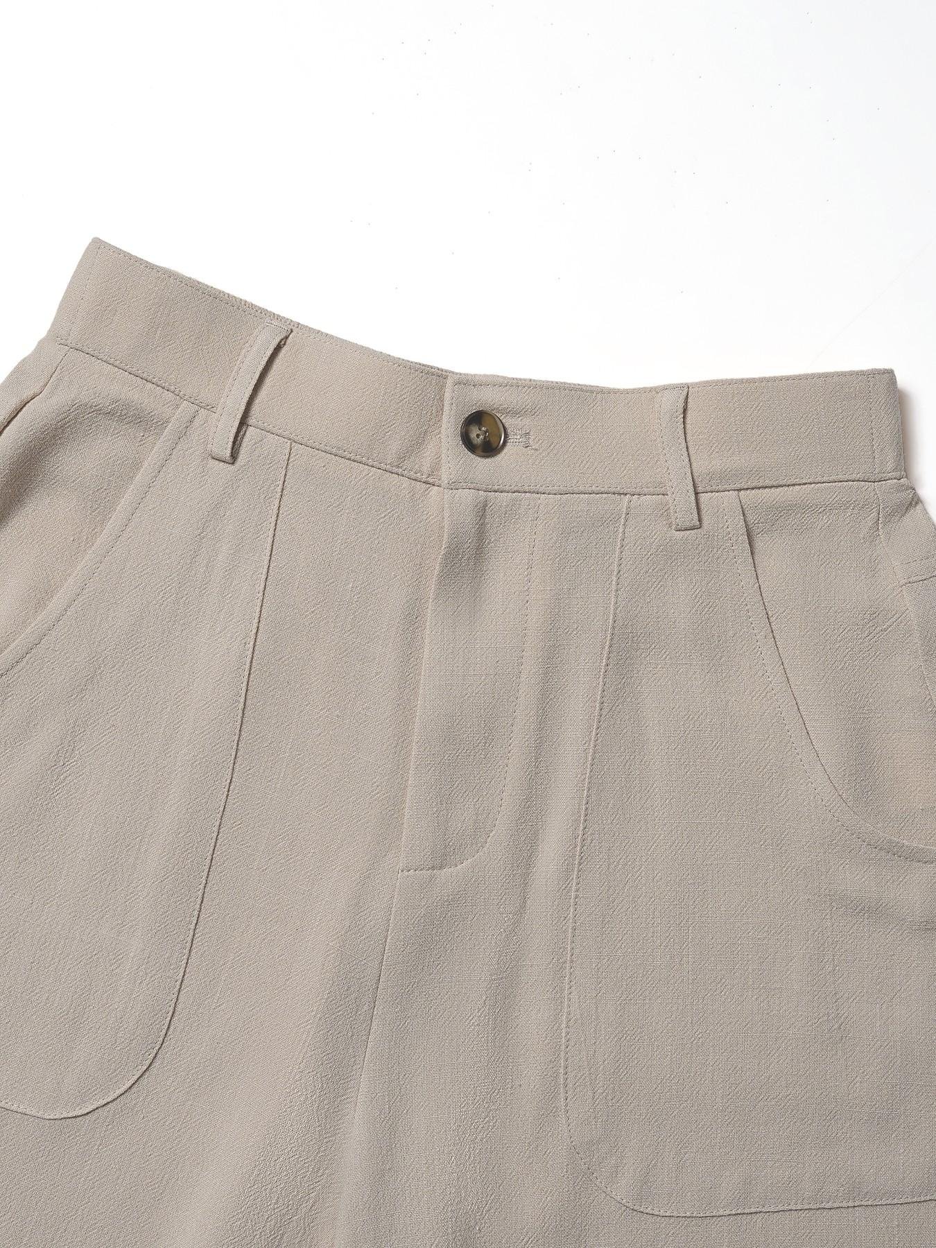 Women's Classical Linen Palazzo Pants Summer Flowy Wide Straight Leg Beach Trousers With Pocket Casual Solid Color Soft Elastic High Waist Lounge Pants