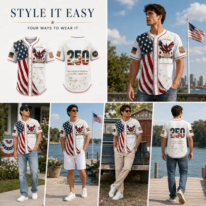 🦅⚾Men's USA 250th Anniversary Baseball Jersey Patriotic American Flag Eagle Button Down Shirt 1776-2026