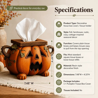 🎃 Pumpkin Halloween Tissue Box Cover-Turn Your Everyday Tissue Box Into A Spooky Fall Decoration