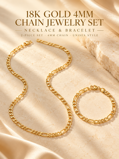 Elegant 2-Piece 18K Gold Jewelry Set – Bracelet & Necklace for Men & Women