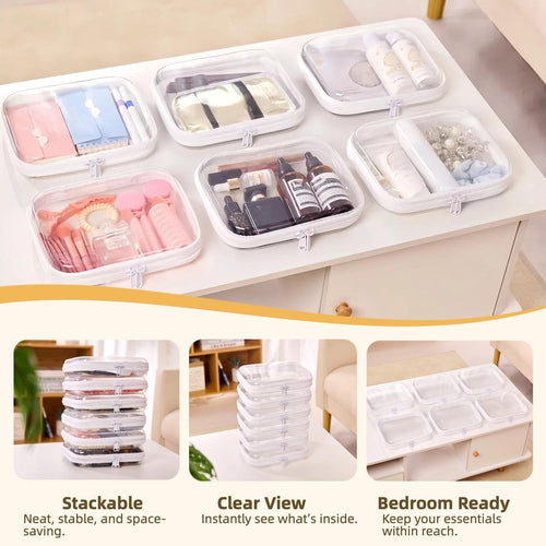 🌟Clear Organizer Storage Box 🌟4PCS Clear Hard Zipper Case PVC Plastic Clear Storage Containers