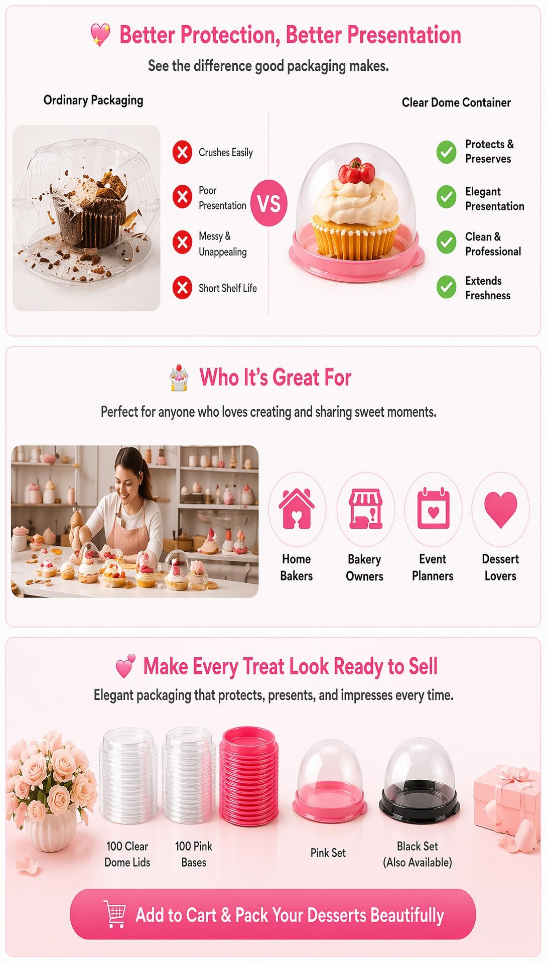 100 Pack Mini Dessert Containers with Dome Lids