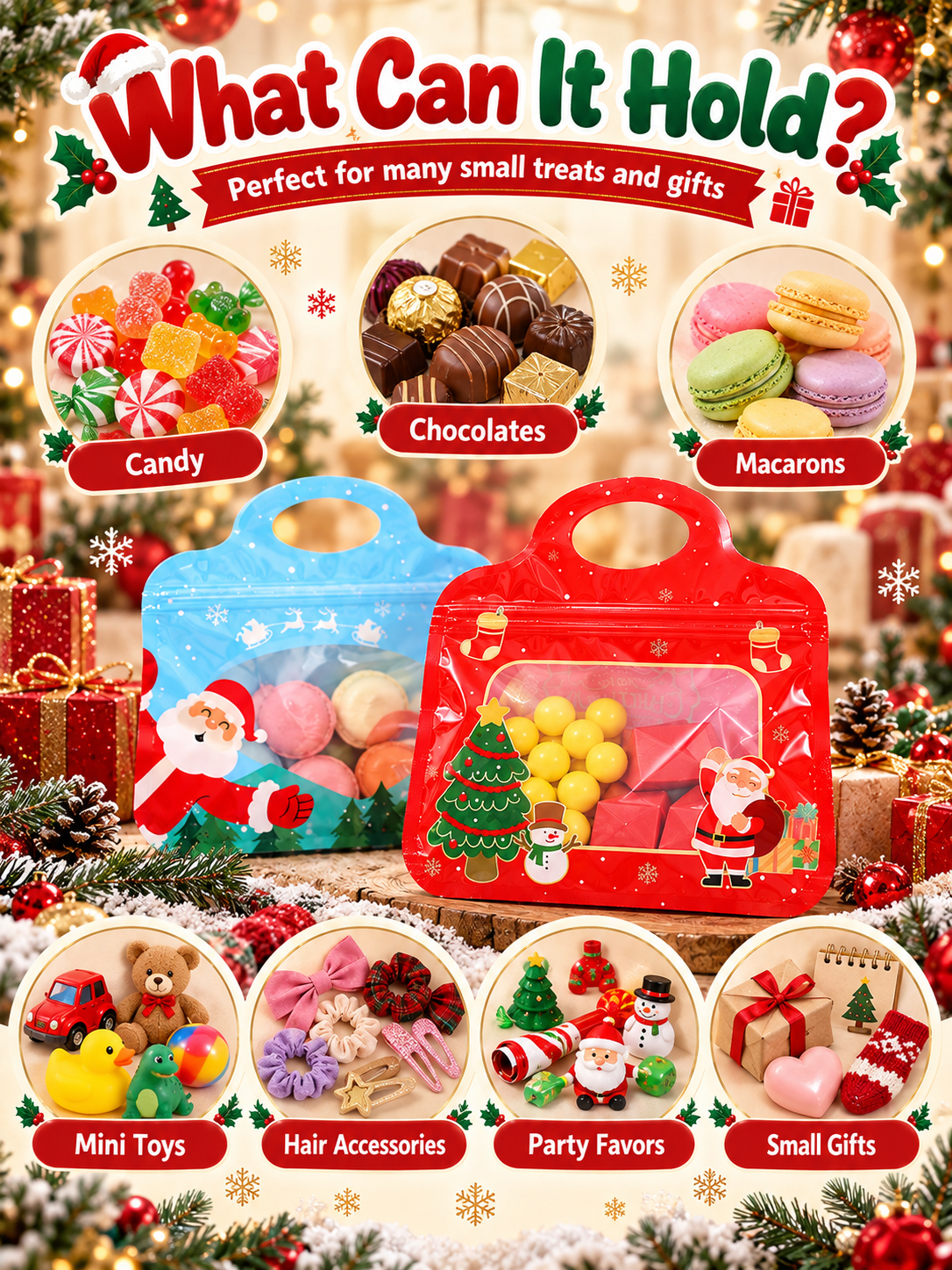 🎄Bestseller Self-Sealing Christmas Candy and Cookie Bags🍪Festive Self-Seal Treat Bags