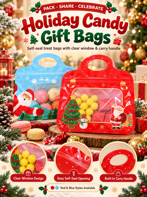 🎄Bestseller Self-Sealing Christmas Candy and Cookie Bags🍪Festive Self-Seal Treat Bags