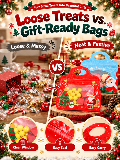 🎄Bestseller Self-Sealing Christmas Candy and Cookie Bags🍪Festive Self-Seal Treat Bags
