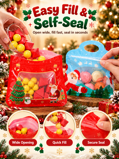 🎄Bestseller Self-Sealing Christmas Candy and Cookie Bags🍪Festive Self-Seal Treat Bags