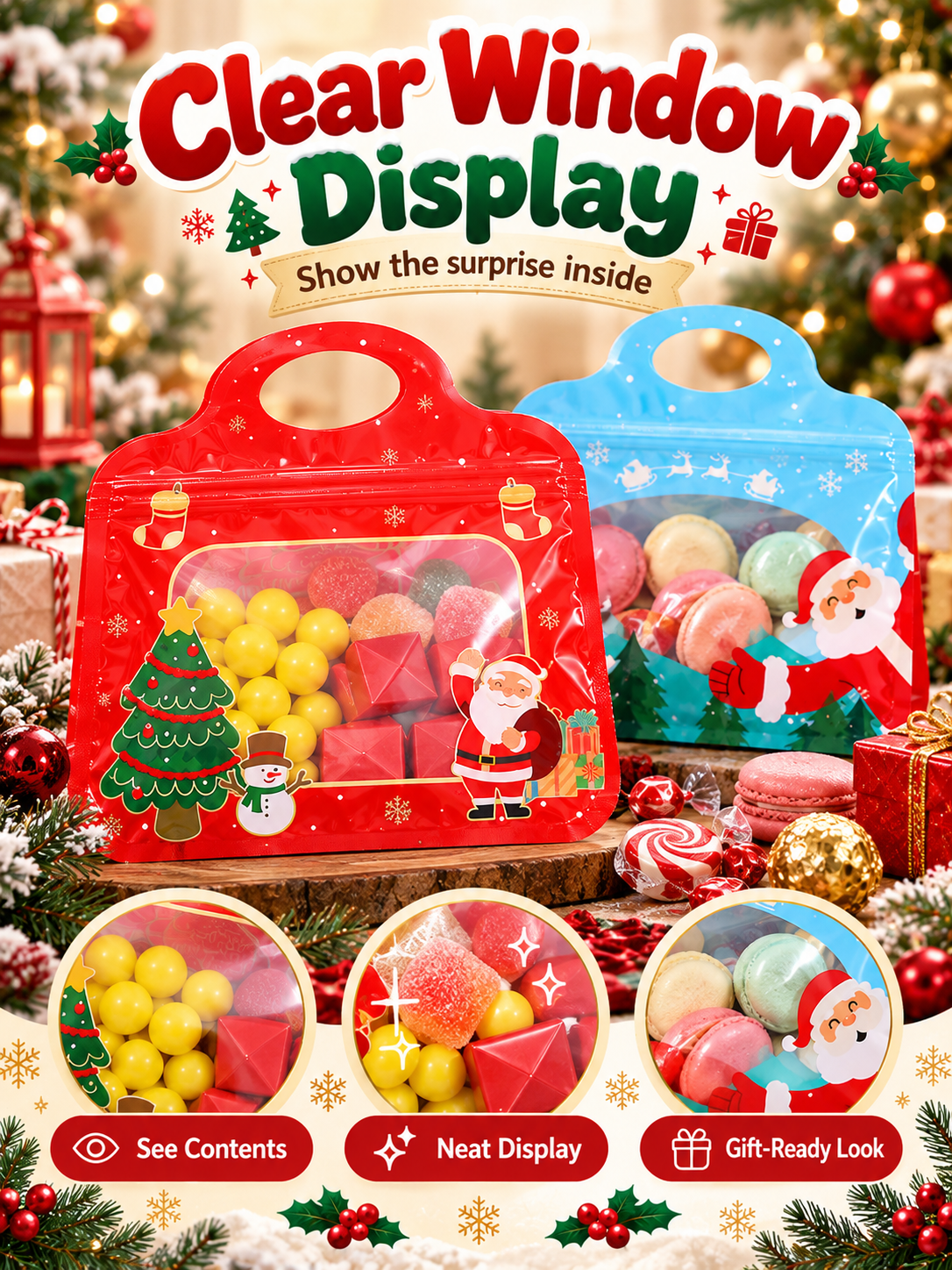🎄Bestseller Self-Sealing Christmas Candy and Cookie Bags🍪Festive Self-Seal Treat Bags