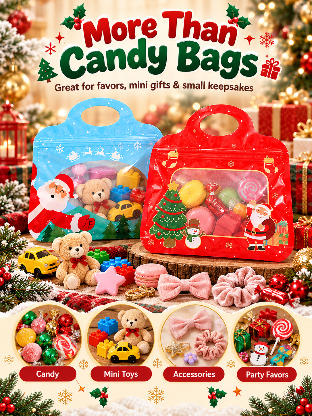 🎄Bestseller Self-Sealing Christmas Candy and Cookie Bags🍪Festive Self-Seal Treat Bags