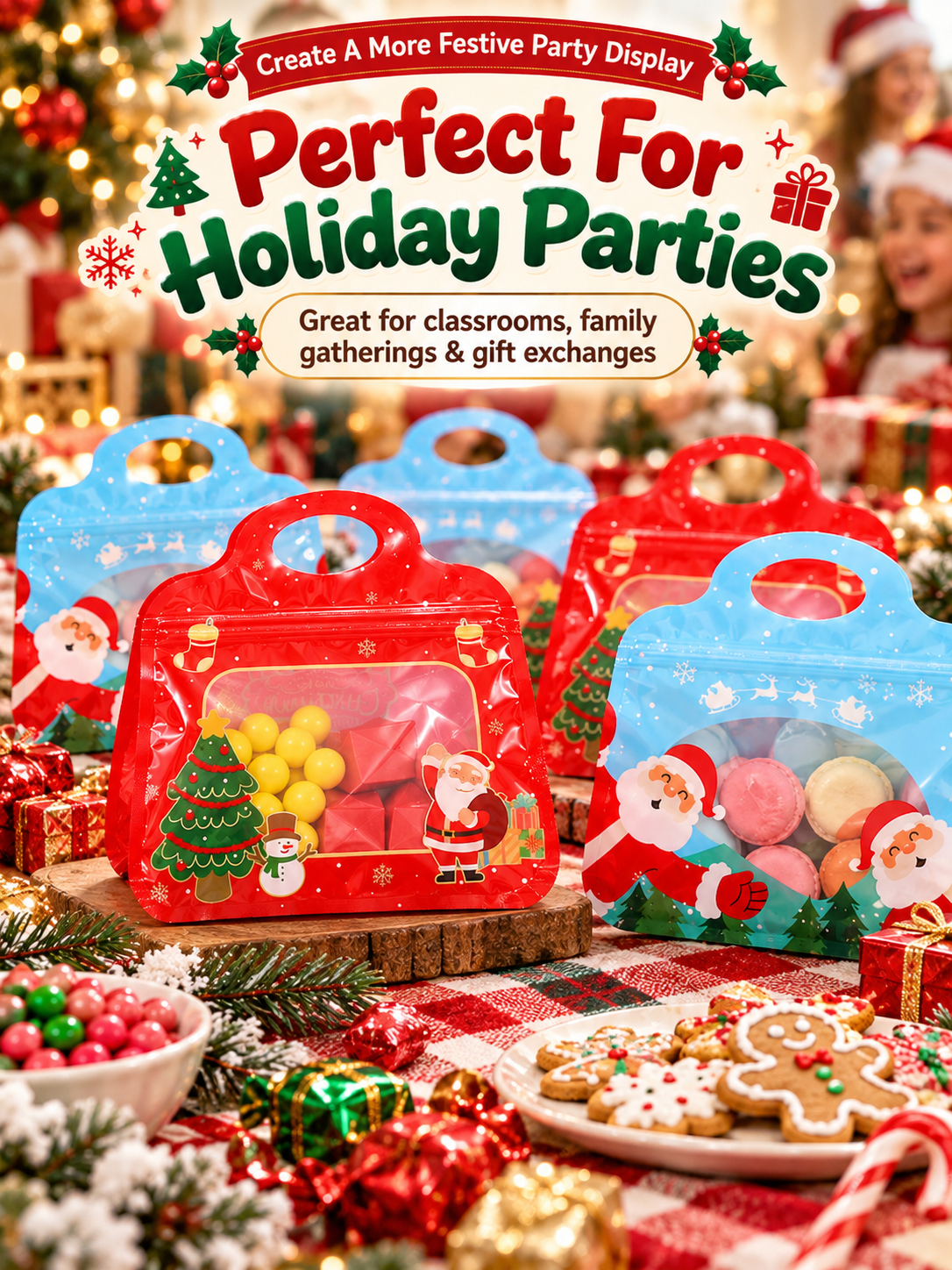 🎄Bestseller Self-Sealing Christmas Candy and Cookie Bags🍪Festive Self-Seal Treat Bags