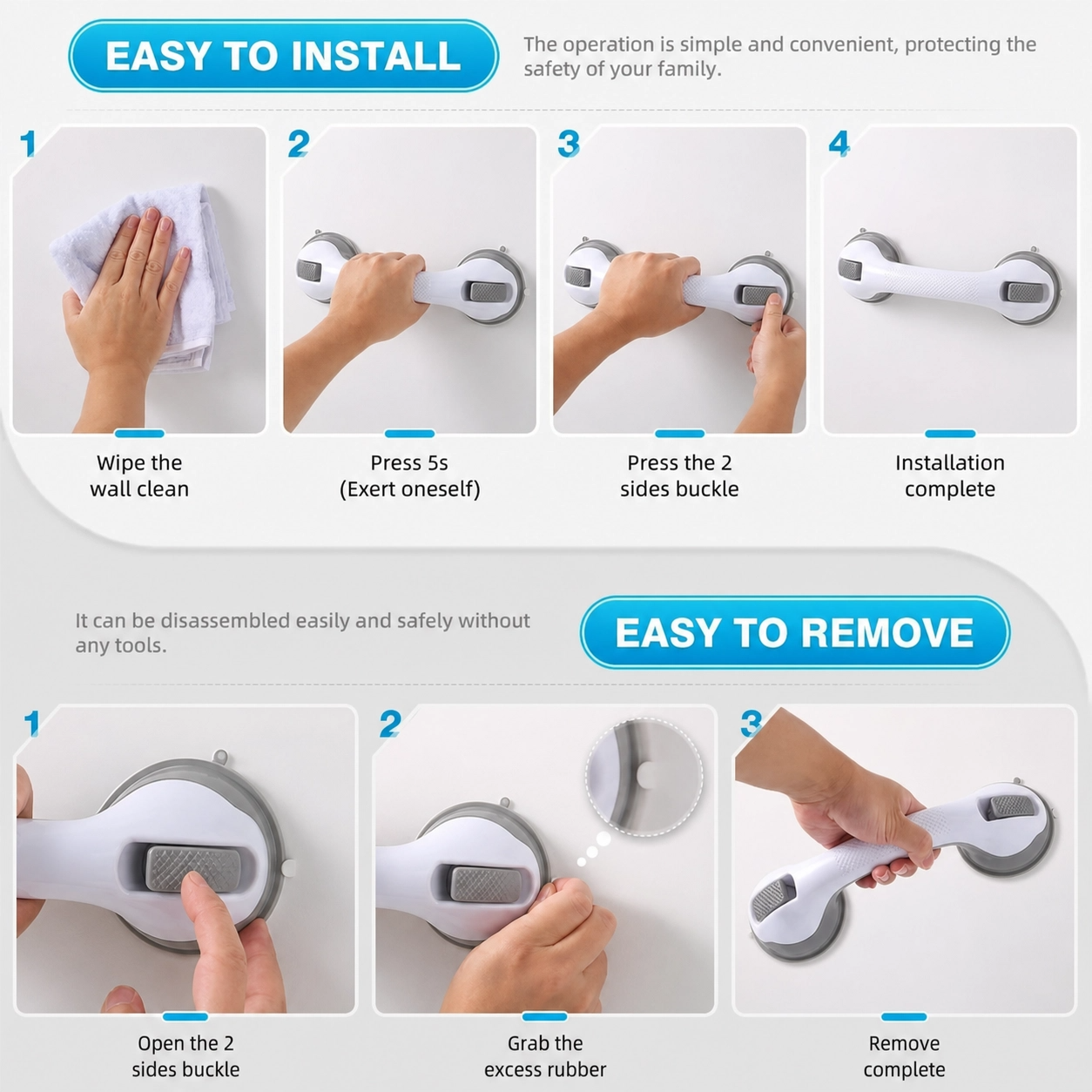 🛡️ SafeHold No-Drill Suction Grab Bar