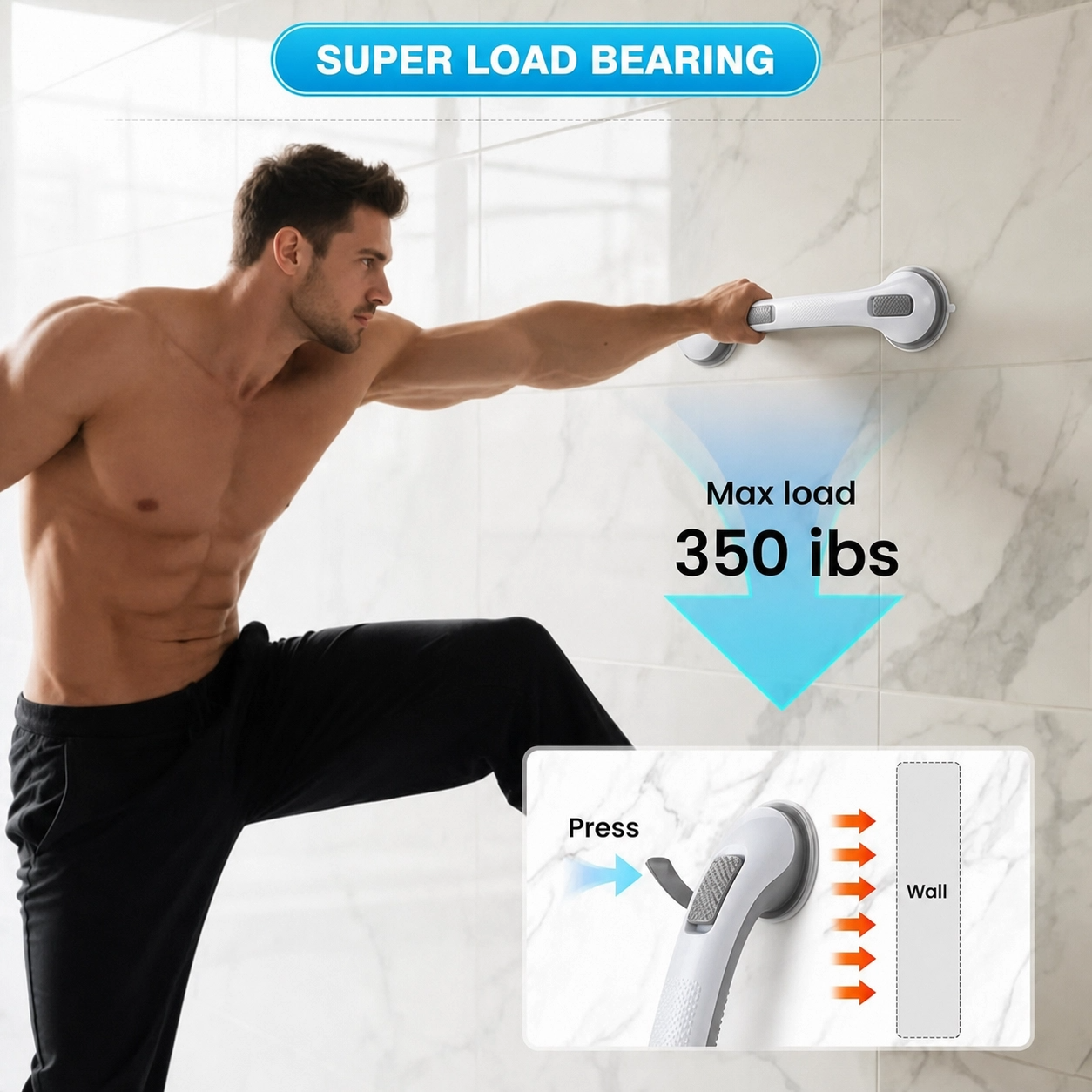 🛡️ SafeHold No-Drill Suction Grab Bar