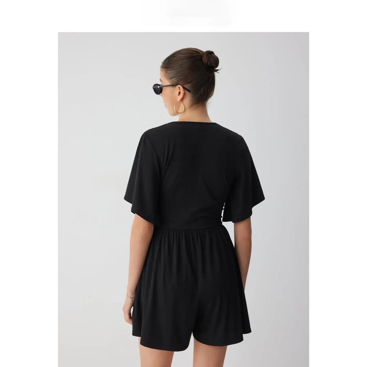 Women's Elegant Ruched Mid-Rise Dress - Flattering V-Neck Knit Midi Dress