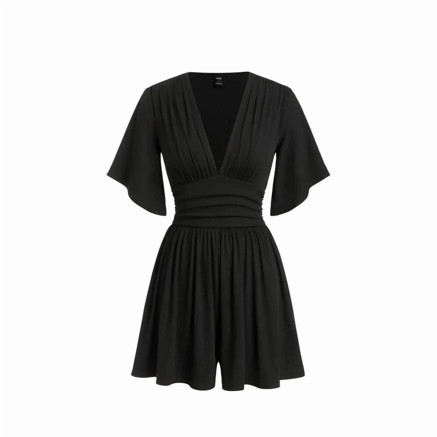 Women's Elegant Ruched Mid-Rise Dress - Flattering V-Neck Knit Midi Dress