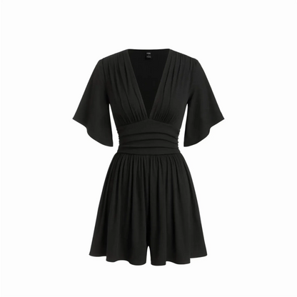 Women's Elegant Ruched Mid-Rise Dress - Flattering V-Neck Knit Midi Dress