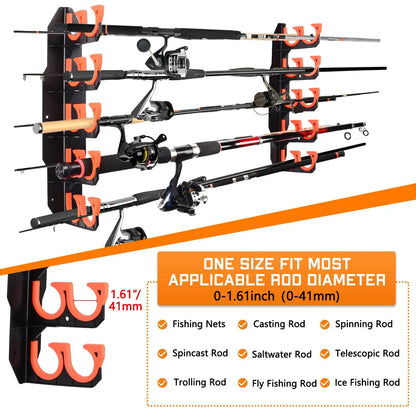 Heavy-Duty 10-Rod Garage Fishing Pole Holder – Wall & Ceiling Mount Organizer