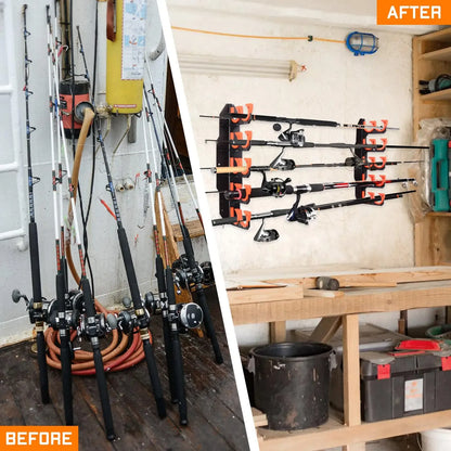 Heavy-Duty 10-Rod Garage Fishing Pole Holder – Wall & Ceiling Mount Organizer