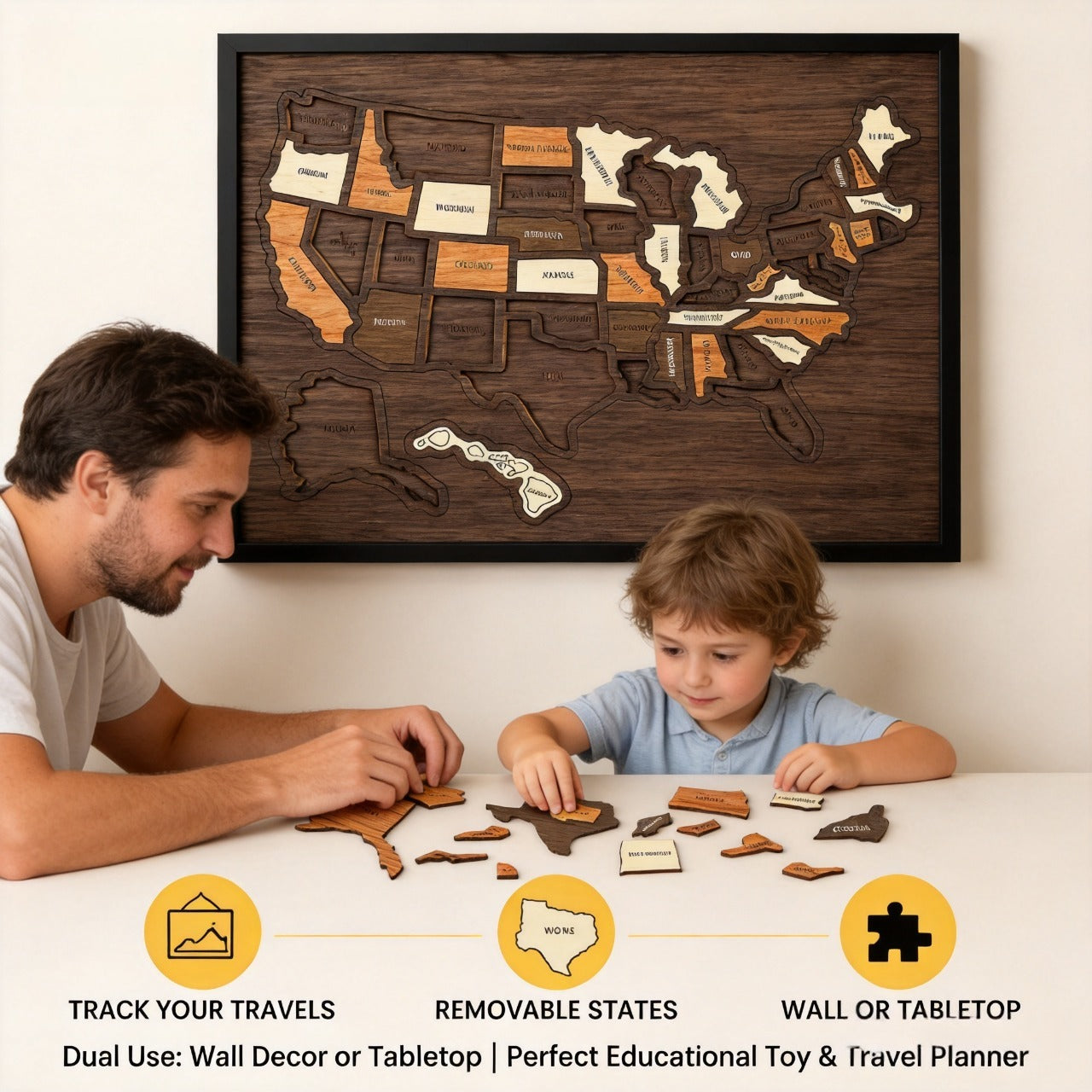 🗺️ Wooden US Travel Map | Removable State Puzzle to Track Your Road Trip Adventures! ✈️