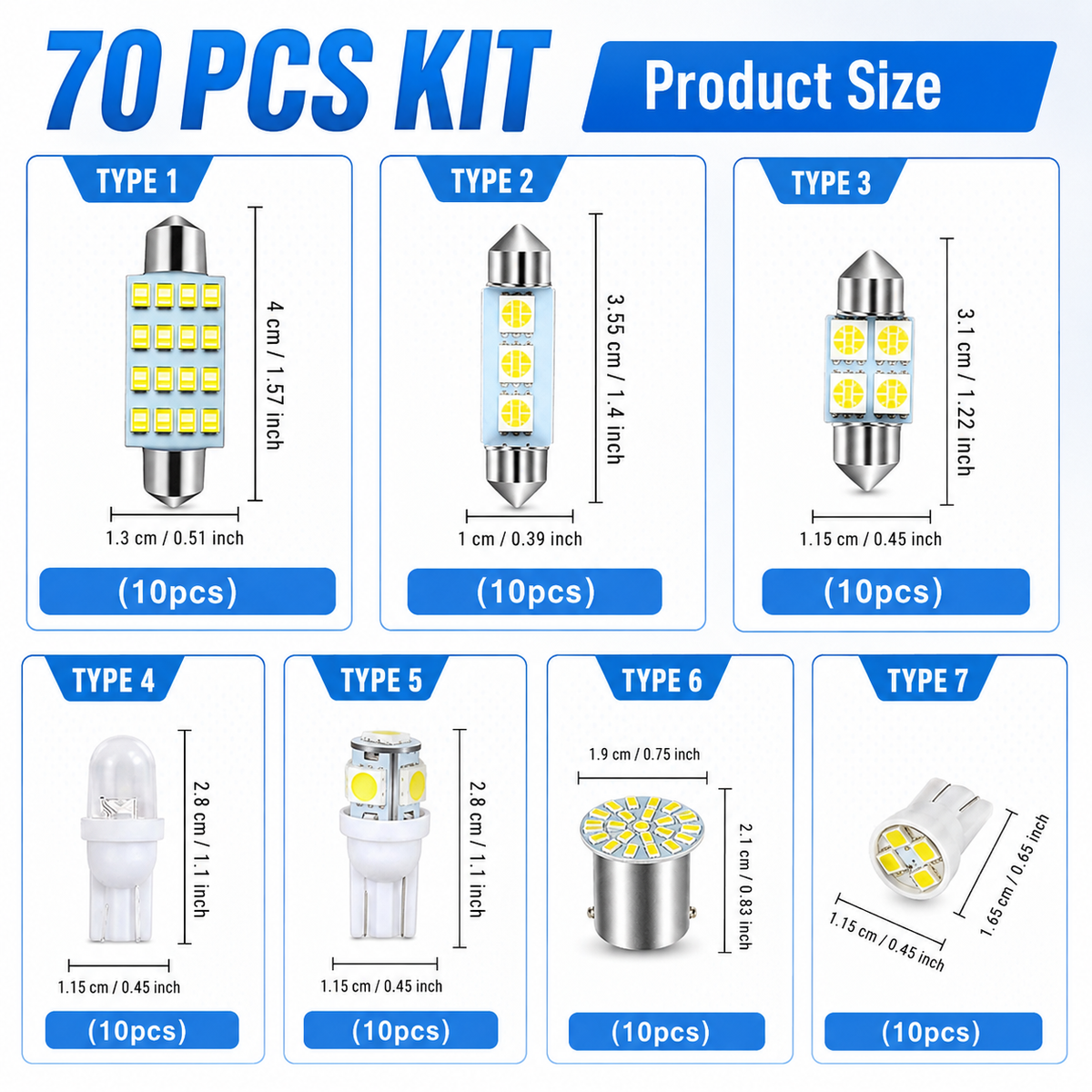 💡70 & 42 Pcs Interior Car Light Kit