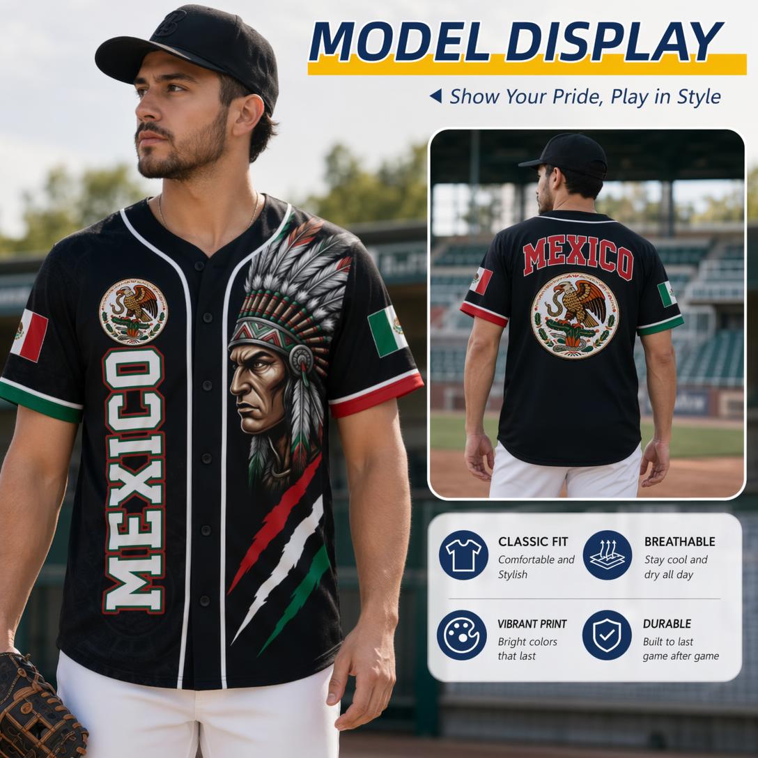 Mexican Flag Eagle Aztec Warrior Jersey - Vintage Style Sports Shirt