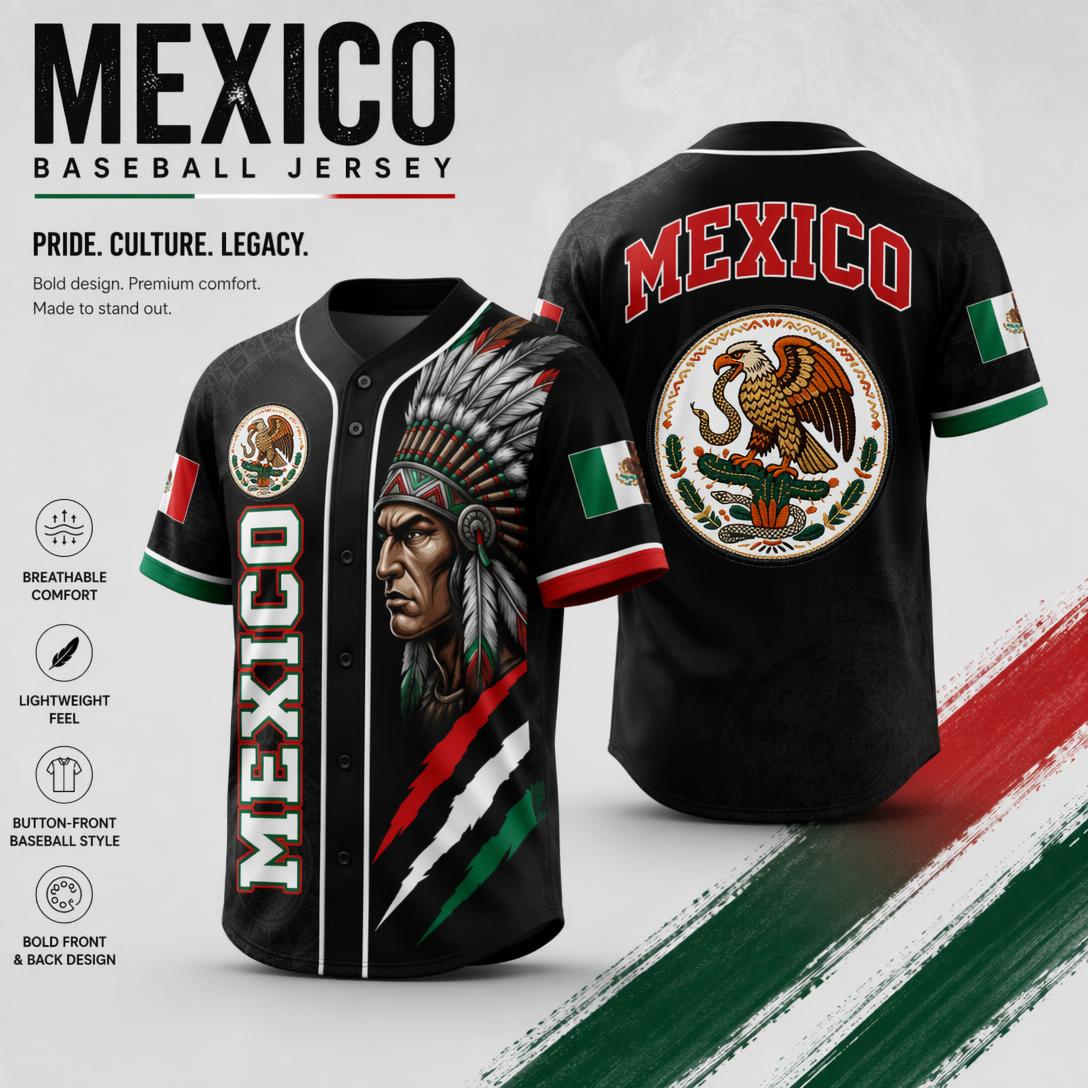 Mexican Flag Eagle Aztec Warrior Jersey - Vintage Style Sports Shirt