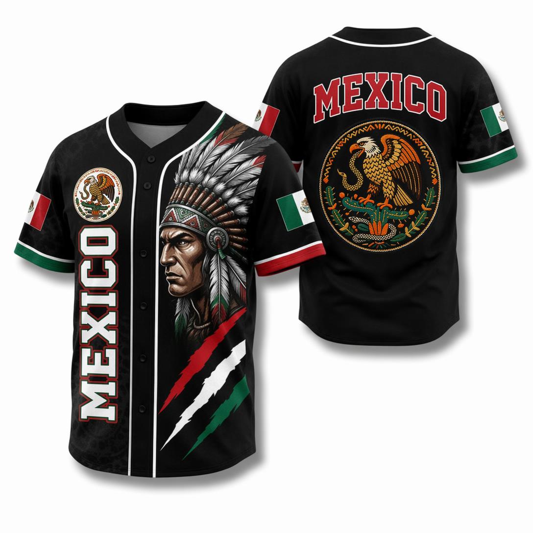 Mexican Flag Eagle Aztec Warrior Jersey - Vintage Style Sports Shirt