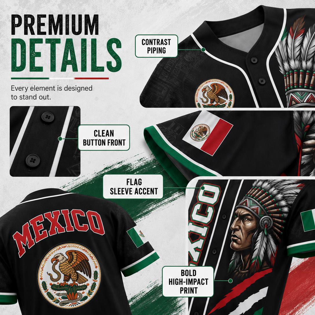 Mexican Flag Eagle Aztec Warrior Jersey - Vintage Style Sports Shirt