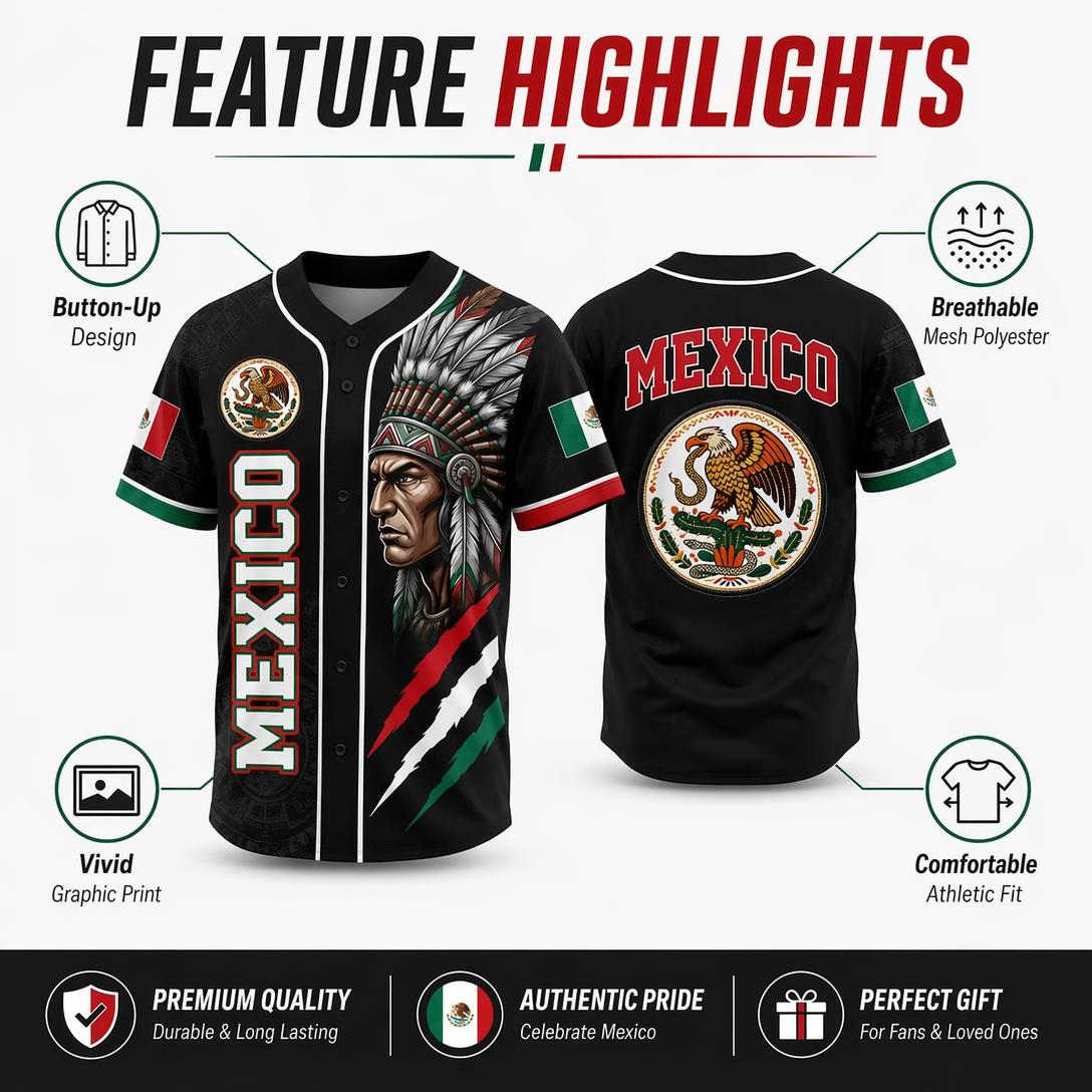 Mexican Flag Eagle Aztec Warrior Jersey - Vintage Style Sports Shirt