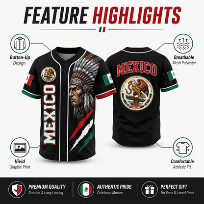 Mexican Flag Eagle Aztec Warrior Jersey - Vintage Style Sports Shirt