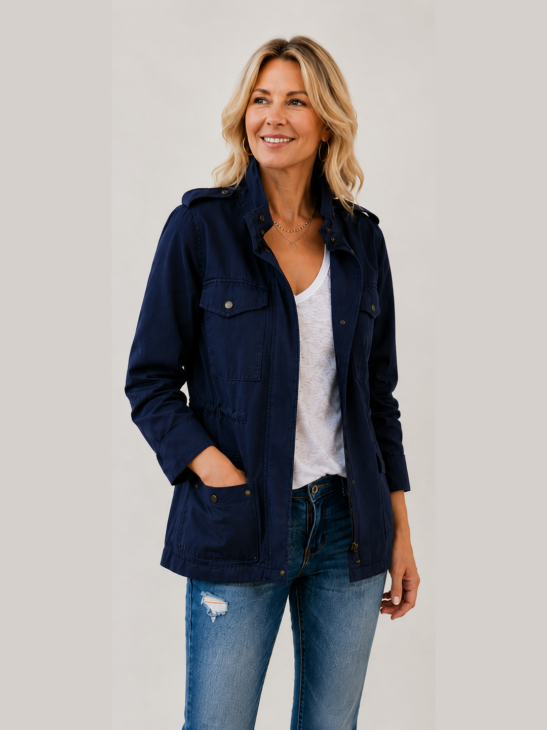 ✨ New Arrival Women’s Multi-Pocket Military Jacket — Slim Fit Casual Zip-Up Jacket