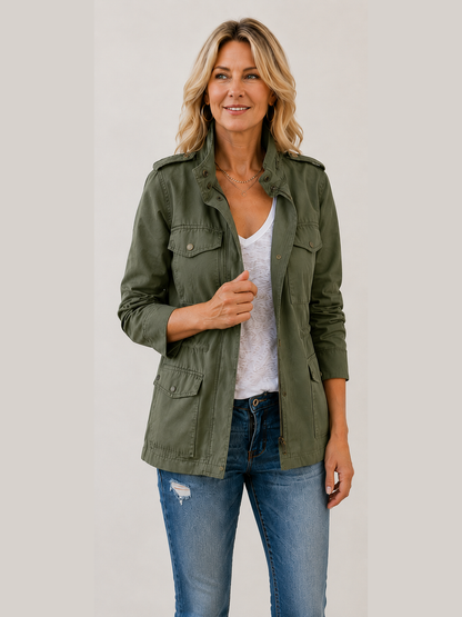 ✨ New Arrival Women’s Multi-Pocket Military Jacket — Slim Fit Casual Zip-Up Jacket