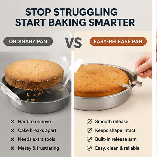 🎂 8-Inch Easy Release Cake Pan Set – Round Baking Pans with Built-In Swivel Blade