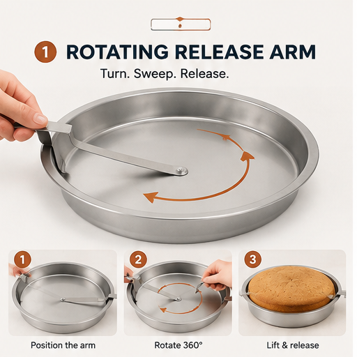 🎂 8-Inch Easy Release Cake Pan Set – Round Baking Pans with Built-In Swivel Blade