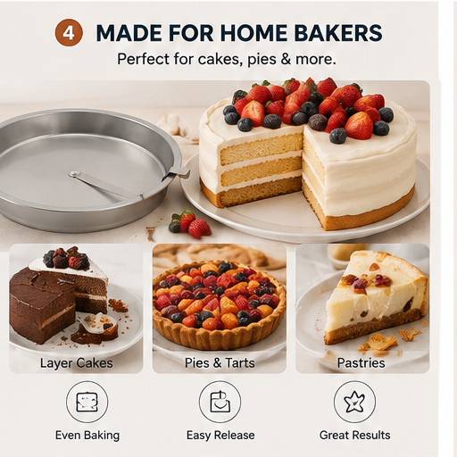 🎂 8-Inch Easy Release Cake Pan Set – Round Baking Pans with Built-In Swivel Blade