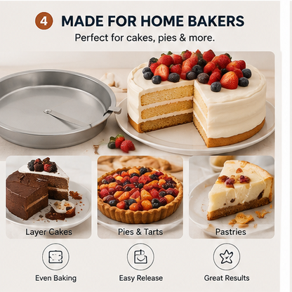 🎂 8-Inch Easy Release Cake Pan Set – Round Baking Pans with Built-In Swivel Blade
