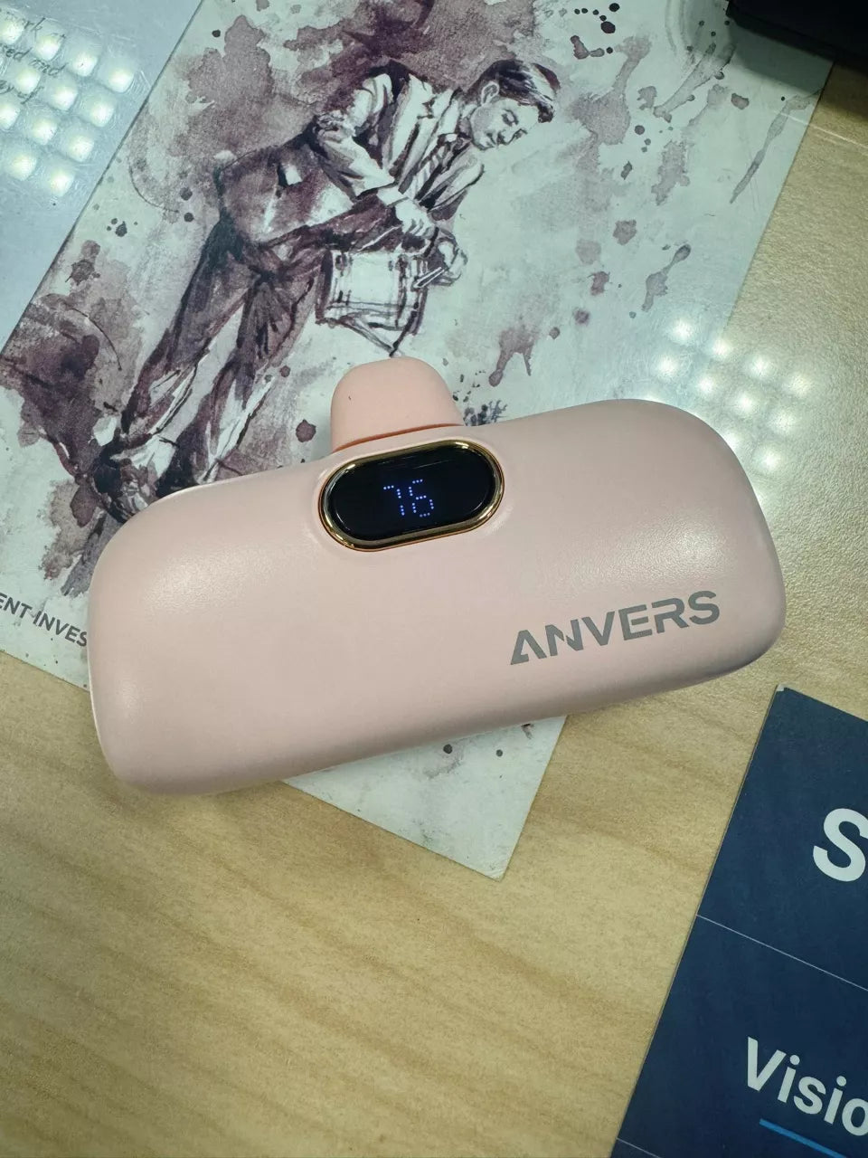 Compact power bank packed for travel