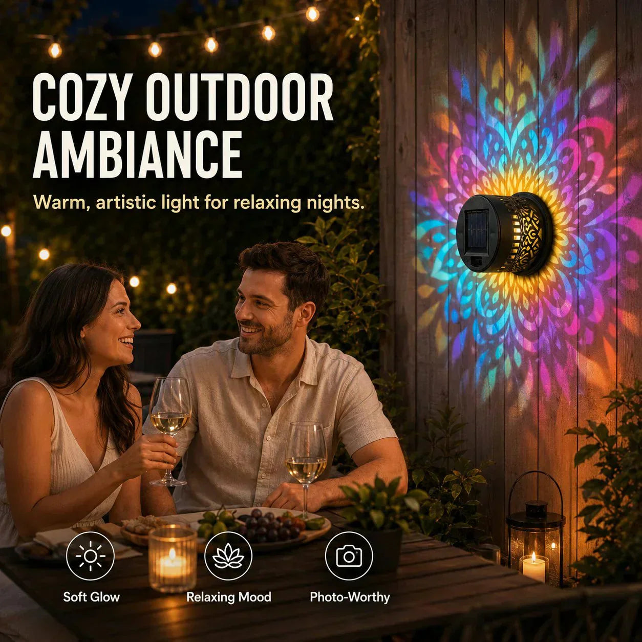 🌞 50% OFF🎁Solar Mandala Light – Stunning Pattern Projection, 2-in-1 Floor & Wall Design & IP65 Waterproof Auto On/Off 🌿