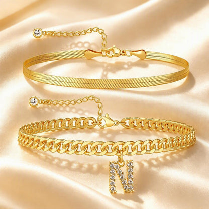 ✨ Gold Initial Anklet – 14K Gold Plated, Waterproof Adjustable Letter Pendant, Stackable Beach Jewelry