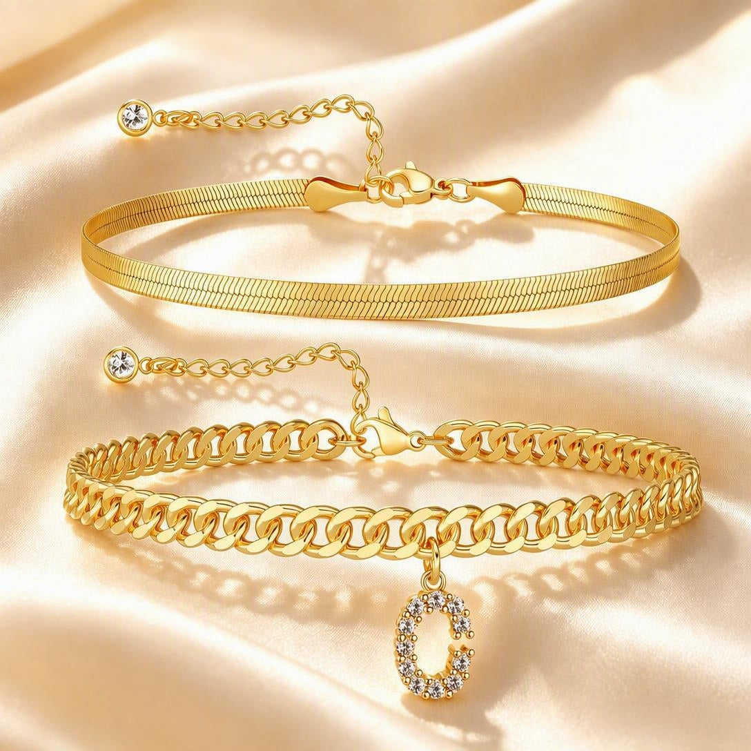 ✨ Gold Initial Anklet – 14K Gold Plated, Waterproof Adjustable Letter Pendant, Stackable Beach Jewelry