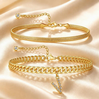 ✨ Gold Initial Anklet – 14K Gold Plated, Waterproof Adjustable Letter Pendant, Stackable Beach Jewelry