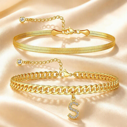 ✨ Gold Initial Anklet – 14K Gold Plated, Waterproof Adjustable Letter Pendant, Stackable Beach Jewelry